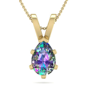 1 Carat Pear Shape Mystic Topaz Necklace In 14 Karat Yellow Gold Over Sterling Silver, 18 Inches