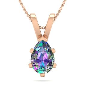 1 Carat Pear Shape Mystic Topaz Necklace In 14 Karat Rose Gold Over Sterling Silver, 18 Inches