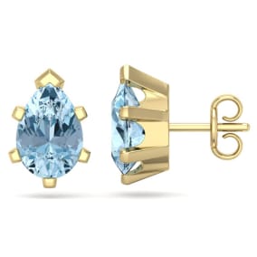 2 1/3 Carat Pear Shape Aquamarine Stud Earrings In 14K Yellow Gold Over Sterling Silver