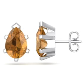 2 Carat Pear Shape Citrine Stud Earrings In Sterling Silver