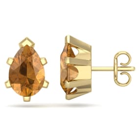 2 Carat Pear Shape Citrine Stud Earrings In 14K Yellow Gold Over Sterling Silver