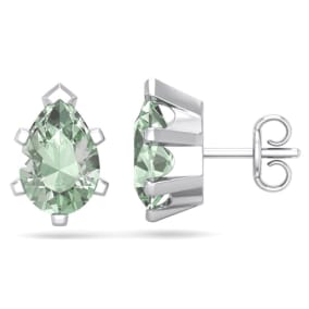2 Carat Pear Shape Green Amethyst Stud Earrings In Sterling Silver