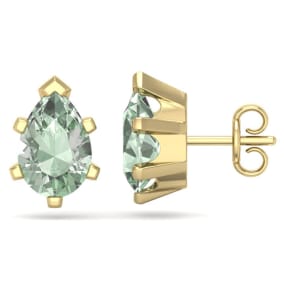 2 Carat Pear Shape Green Amethyst Stud Earrings In 14K Yellow Gold Over Sterling Silver