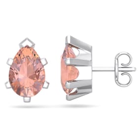 Pink Gemstones 2 1/3 Carat Pear Shape Morganite Stud Earrings In Sterling Silver