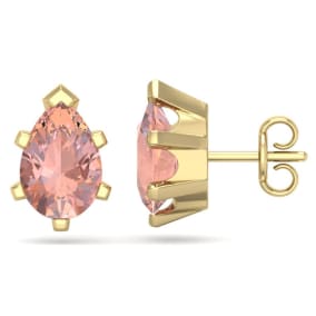 Pink Gemstones 2 1/3 Carat Pear Shape Morganite Stud Earrings In 14K Yellow Gold Over Sterling Silver