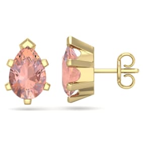 2-1/3 Carat Pear Shape Morganite Earrings Studs In 14K Yellow Gold Over Sterling Silver