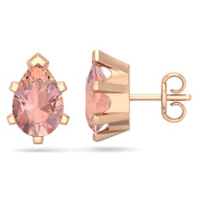 2-1/3 Carat Pear Shape Morganite Earrings Studs In 14K Rose Gold Over Sterling Silver