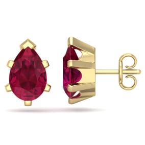 3 Carat Pear Shape Ruby Stud Earrings In 14K Yellow Gold Over Sterling Silver