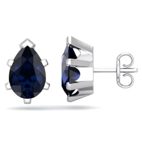 3 1/5 Carat Pear Shape Sapphire Stud Earrings In Sterling Silver