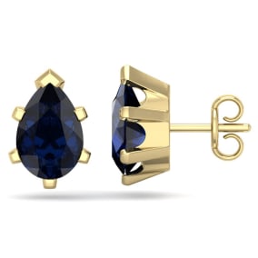 3 1/5 Carat Pear Shape Sapphire Stud Earrings In 14K Yellow Gold Over Sterling Silver