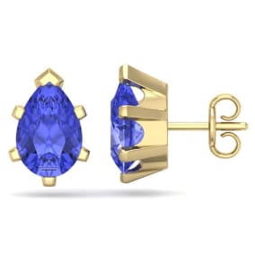 2 1/2 Carat Pear Shape Tanzanite Stud Earrings In 14K Yellow Gold Over Sterling Silver