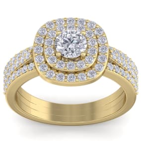 1 1/2 Carat Natural Double Halo Diamond Engagement Ring In 14 Karat Yellow Gold