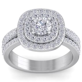 1 3/4 Carat Natural Double Halo Diamond Engagement Ring In 14 Karat White Gold