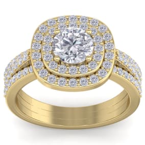 2 Carat Natural Double Halo Diamond Engagement Ring In 14 Karat Yellow Gold