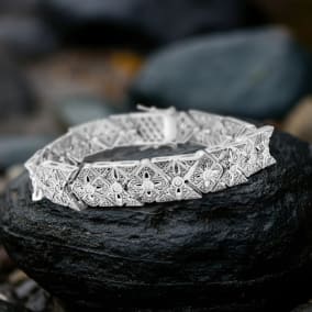 1 Carat Natural Intricate Diamond Bracelet, 7 Inches. Interesting Art Deco Natural, Rose-Cut Diamond Bracelet That Looks Very Big!