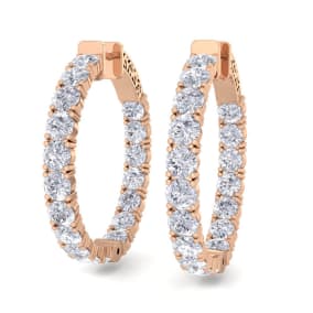 7 Carat Diamond Hoop Earrings In 14 Karat Rose Gold, 1 1/4 Inch