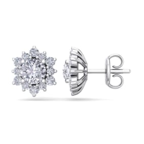 1 1/2 Carat Round Shape Flower Halo Moissanite Stud Earrings In 14 Karat White Gold