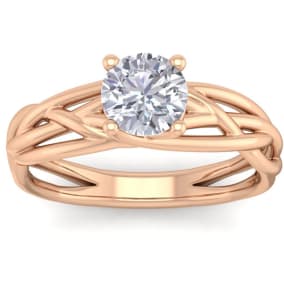 1 Carat Round Diamond Solitaire Intricate Vine Engagement Ring In 14 Karat Rose Gold