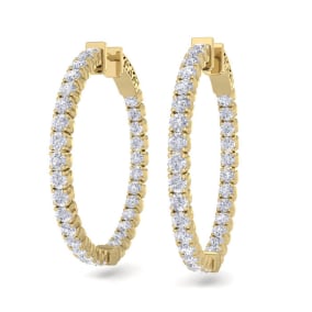 3 1/2 Carat Diamond Hoop Earrings In 14 Karat Yellow Gold, 1 Inch