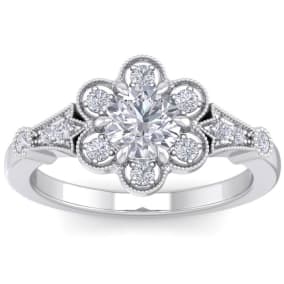 1 Carat Round Shape Moissanite Vintage Engagement Ring In Sterling Silver