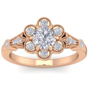 1 Carat Round Shape Moissanite Vintage Engagement Ring In Rose Gold Over Sterling Silver
