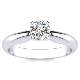 Moissanite Engagement Ring; 1/2 Carat Moissanite Solitaire Engagement Ring In 14 Karat White Gold