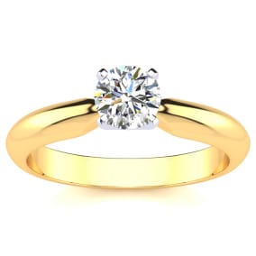 Moissanite Engagement Ring; 1/2 Carat Moissanite Solitaire Engagement Ring In 14 Karat Yellow Gold