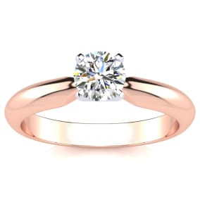 Moissanite Engagement Ring; 1/2 Carat Moissanite Solitaire Engagement Ring In 14 Karat Rose Gold