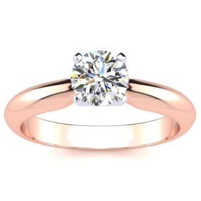 Moissanite Engagement Ring; 3/4 Carat Moissanite Solitaire Engagement Ring In 14 Karat Rose Gold