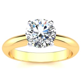 1 1/2 Carat Moissanite Solitaire Engagement Ring In 14 Karat Yellow Gold