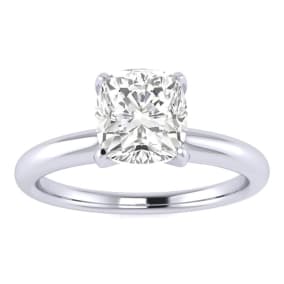 Moissanite Engagement Ring; 1 Carat Cushion Cut Moissanite Solitaire Engagement Ring In 14 Karat White Gold