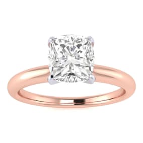 Moissanite Engagement Ring; 1 Carat Cushion Cut Moissanite Solitaire Engagement Ring In 14 Karat Rose Gold