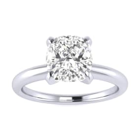 Moissanite Engagement Ring; 1 1/2 Carat Cushion Cut Moissanite Solitaire Engagement Ring In 14 Karat White Gold