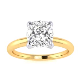 Moissanite Engagement Ring; 1 1/2 Carat Cushion Cut Moissanite Solitaire Engagement Ring In 14 Karat Yellow Gold