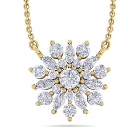 1/2 Carat Natural Round Diamond Flower Necklace In 14 Karat Yellow Gold, 18 Inches