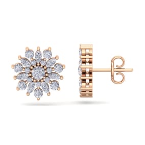 1 Carat Round Diamond Flower Stud Earrings In 14 Karat Rose Gold