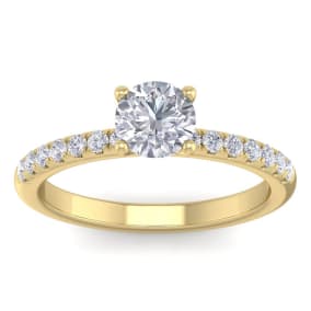 1 Carat Round Shape Classic Moissanite Engagement Ring In 14 Karat Yellow Gold