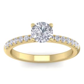 Moissanite Engagement Ring; 1 Carat Round Shape Classic Moissanite Engagement Ring In 14 Karat Yellow Gold