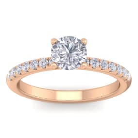 Moissanite Engagement Ring; 1 Carat Round Shape Classic Moissanite Engagement Ring In 14 Karat Rose Gold