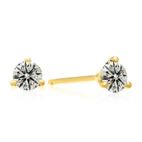 1/2 Carat Natural Round Diamond Stud Earrings in 14 Karat Yellow Gold with Martini Setting