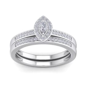 1/4 Carat Pave Marquise Shape Halo Diamond Bridal Set in Sterling Silver