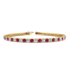 6.5 Inch 4 1/4 Carat Ruby And Diamond Tennis Bracelet In 14K Yellow Gold