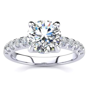 Traditional Diamond Engagement Ring 1 1/2ct and 2ct Center Round Shape Solitaire In 14 Karat White Gold - ONLY TWO LEFT! 