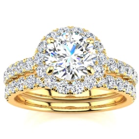 2 Carat Natural Round Floating Halo Diamond Bridal Set in 14k Yellow Gold. Our Most Popular 2 Carat Natural Round Bridal Set!