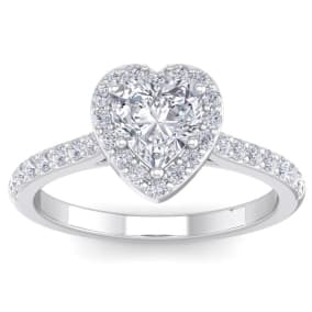 1 1/3 Carat Heart Shape Halo Diamond Engagement Ring In 14 Karat White Gold - ONE RING LEFT