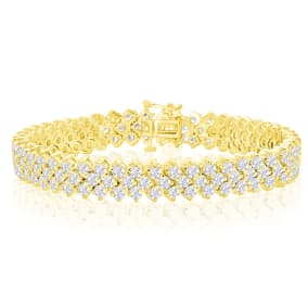 13 Carat Three Row Diamond Mens Tennis Bracelet In 14 Karat Yellow Gold, 8 Inches