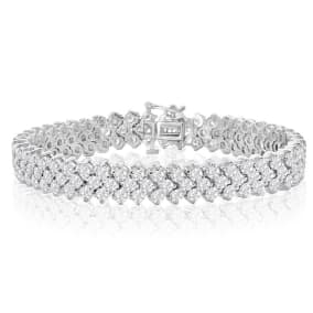 12 Carat Natural Three Row Diamond Tennis Bracelet In 14 Karat White Gold. Fiery Fabulous Diamonds In A True Statement Bracelet!