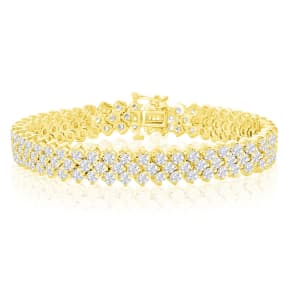12 Carat Natural Three Row Diamond Tennis Bracelet In 14 Karat Yellow Gold