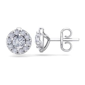 2 1/2 Carat Halo Diamond Stud Earrings In 14 Karat White Gold. Brand New Fantastic Martini Halos!