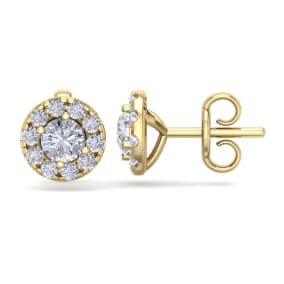 1 1/2 Carat Halo Diamond Stud Earrings In 14 Karat Yellow Gold